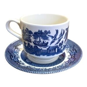 Vintage Churchill Blue Willow Cup and Saucer Made in England Transferware Set